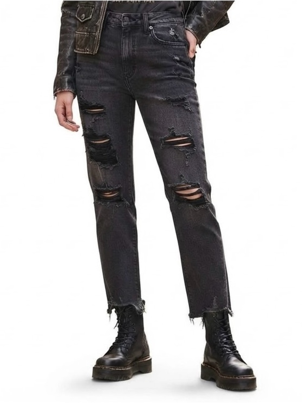 Rue21 Black Distressed Straight-Leg Jeans